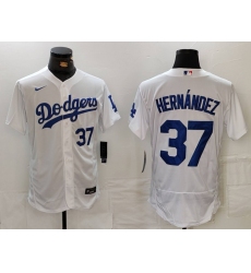 Men's Los Angeles Dodgers #37 Teoscar Hernandez Number White Flex Base Stitched Jerseys