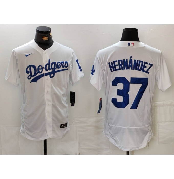 Men's Los Angeles Dodgers #37 Teoscar Hernandez White Flex Base Stitched Jersey