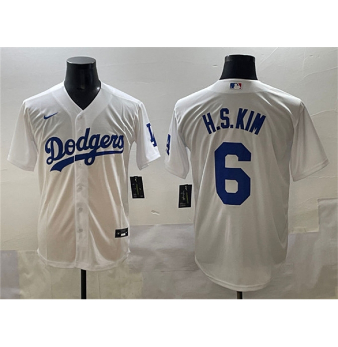 Men's Los Angeles Dodgers #6 H.S.Kim White Cool Base Stitched Baseball Jersey
