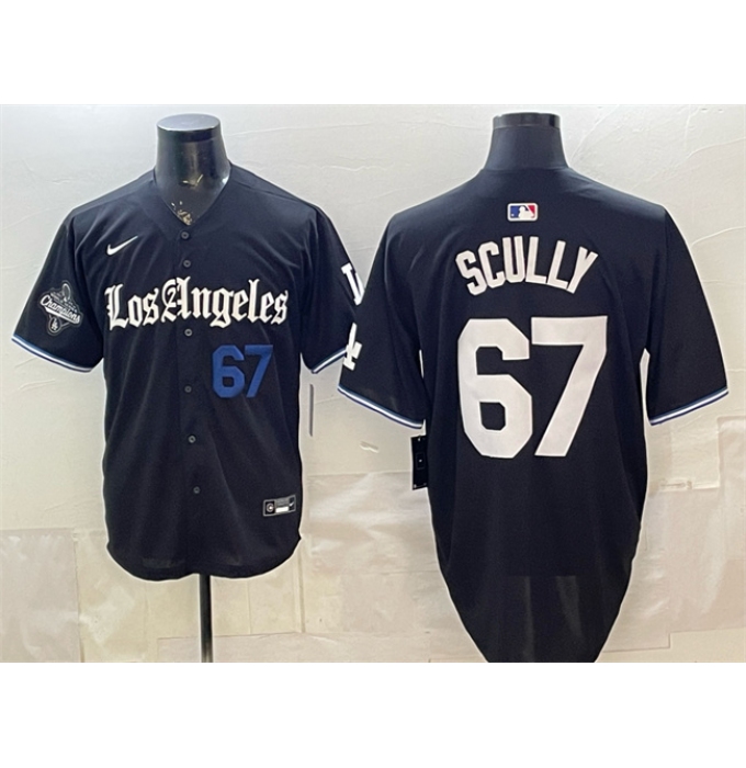 Men's Los Angeles Dodgers #67 Vin Scully Black 2025 World Series Champions Gothic Edition Vapor Premier Limited Stitched Baseball Jersey