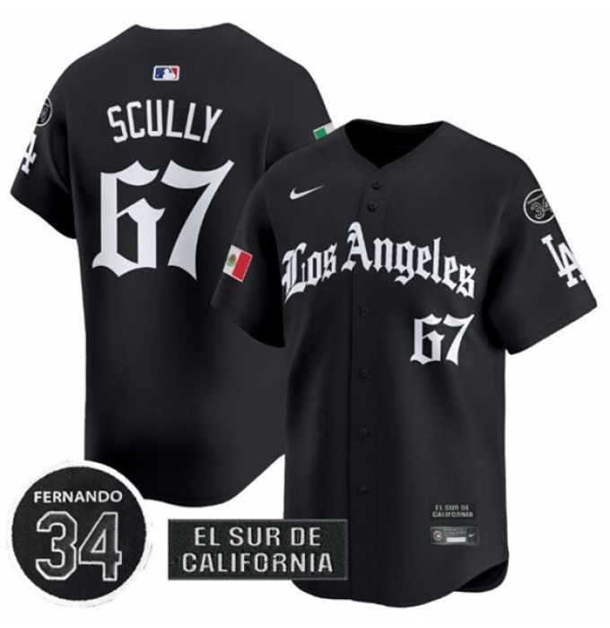Men's Los Angeles Dodgers #67 Vin Scully Black Mexico 2025 LA Gothic Style With Fernando Vapor Premier Limited Stitched Baseball Jersey