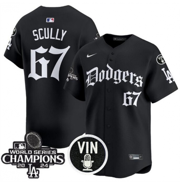 Men's Los Angeles Dodgers #67 Vin Scully Black Mexico 2025 LA Gothic Style With Vin And 2024 World Series Champions Vapor Premier Limited Stitched Baseball
