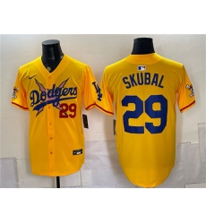 Men's Los Angeles Dodgers x One Piece #29 Tarik Skubal Yellow Vapor Premier Limited Baseball Jersey