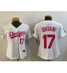 Women's Los Angeles Dodgers #17 Shohei Ohtani Number White Pink Limited Cool Base Stitched Jersey