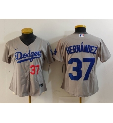 Women's Los Angeles Dodgers #37 Teoscar Hernandez Number Grey Cool Base Stitched Jersey