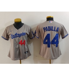 Women's Los Angeles Dodgers #44 Vicente Padilla Number Grey With los Cool Base Stitched Jersey