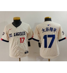 Youth Los Angeles Dodgers #17 大谷翔平 Number Cream Blue 2024 City Connect Limited Stitched Jersey