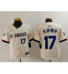 Youth Los Angeles Dodgers #17 大谷翔平 Number Cream Blue 2024 City Connect Limited Stitched Jerseys