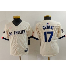 Youth Los Angeles Dodgers #17 Shohei Ohtani Cream Blue 2024 City Connect Limited Stitched Jersey