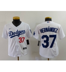 Youth Los Angeles Dodgers #37 Teoscar Hernandez Number White Cool Base Stitched Jersey