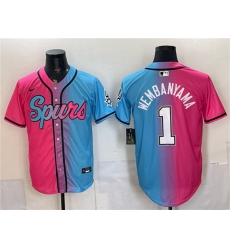 Men's San Antonio Spurs #1 Victor Wembanyama Pink Blue Limited Stitched Baseball Jersey