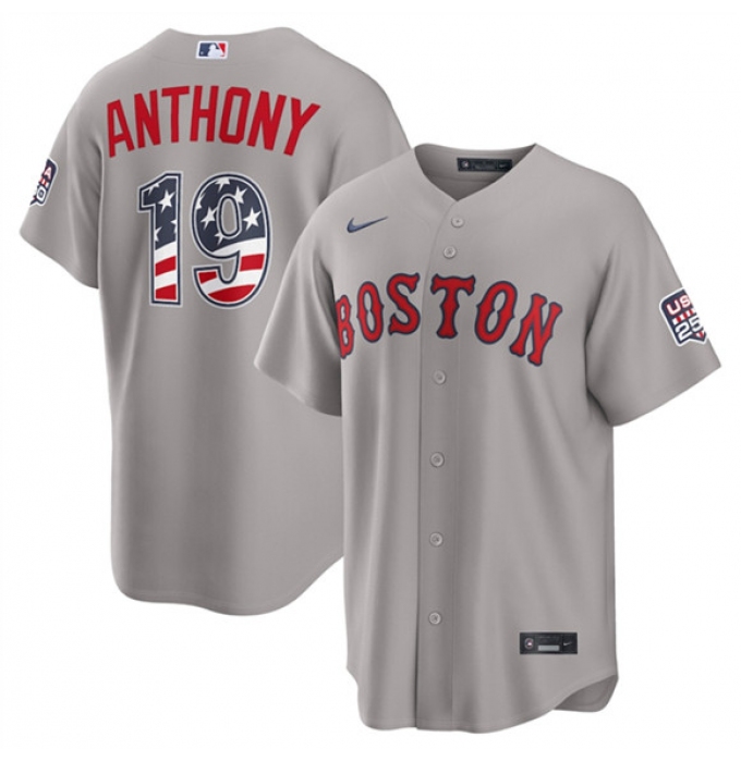 Men's Boston Red Sox #19 Roman Anthony Gray 2026 USA 250 Fourth of July Home Stitched Baseball Jersey