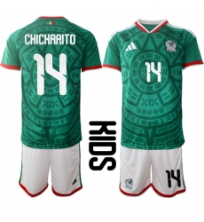 Youth Mexico #14 CHICHARITO National Team FIFA x World Cup 2026 Home Green On Field Kids Jersey