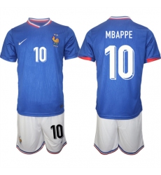 Men's France #10 Mbappe Blue 2024-25 Home Soccer Jersey Suit