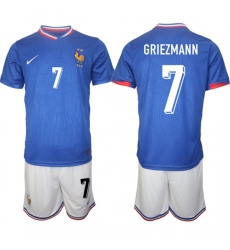 Men's France #7 Antoine Griezmann Blue 2024-25 Home Soccer Jersey Suit