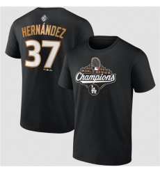 Men's Los Angeles Dodgers #37 Teoscar Hernández Black 2025 World Series Champions Name & Number T-Shirt