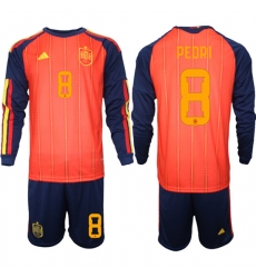 Men's Spain #8 PEDRD National Team FIFA x World Cup 2026 Long Sleeve Home Red On Field Jerseys