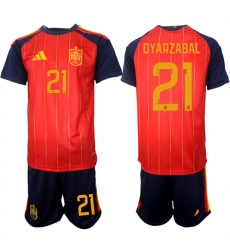 Men's Spain Team #21 Mikel Oyarzabal 2025-26 Red Home Soccer Jersey Suit