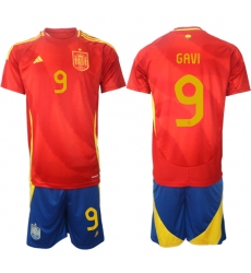 Men's Spain Team #9 Gavi 2024-25 Red Home Soccer Jersey Suit