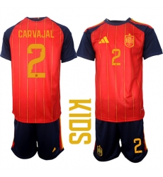 Youth Spain #2 CARVAJAL National Team FIFA x World Cup 2026 Home Red On Field Kids Jerseys