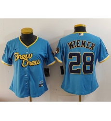 Youth Milwaukee Brewers #28 Joey Wiemer Blue 2022 City Connect Cool Base Stitched Jersey