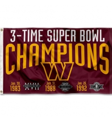 2Pcs WinCraft Washington Commanders 3X and 3 Time Super Bowl Champions Flag Outdoor Indoor 3x5 Foot Banner_