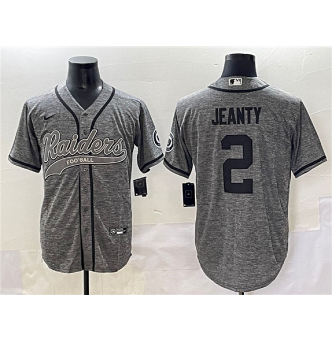 Men's Las Vegas Raiders #2 Ashton Jeanty Grey Cool Base Stitched Baseball Jersey