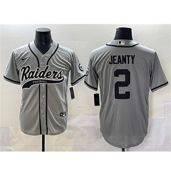 Men's Las Vegas Raiders #2 Ashton Jeanty Grey Cool Base Stitched Baseball Jerseys