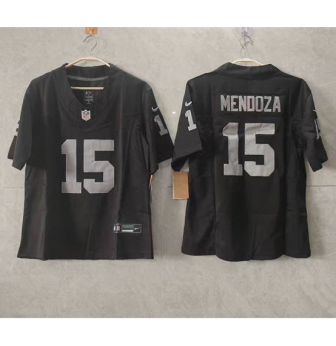 Women's Las Vegas Raiders #15 Fernando Mendoza Black 2026 Draft F.U.S.E. Vapor Football Stitched Jersey(Run Small)