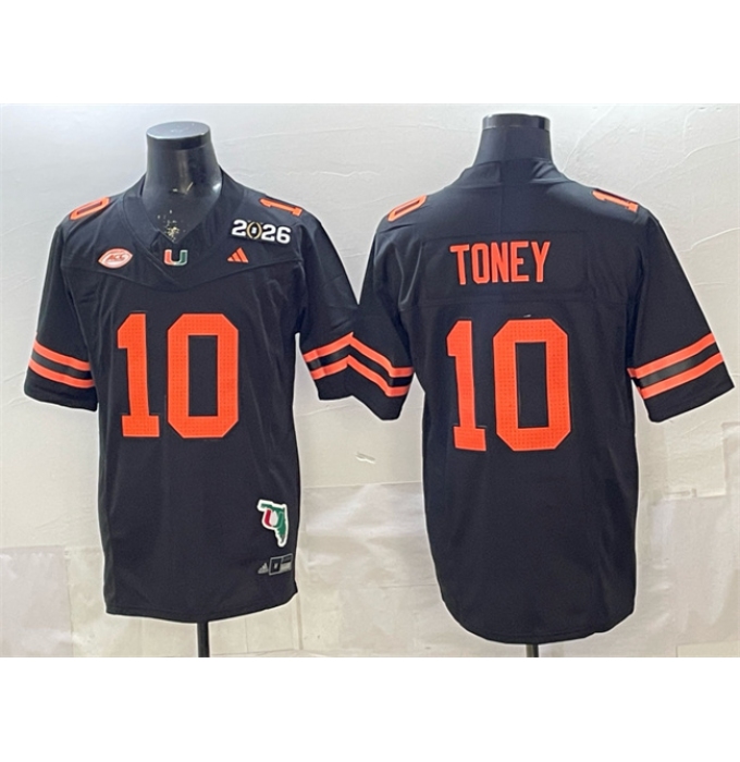 Men's Miami Hurricanes #10 Malachi Toney Black F.U.S.E. 2026 & Florida Patch Stitched Football Jersey