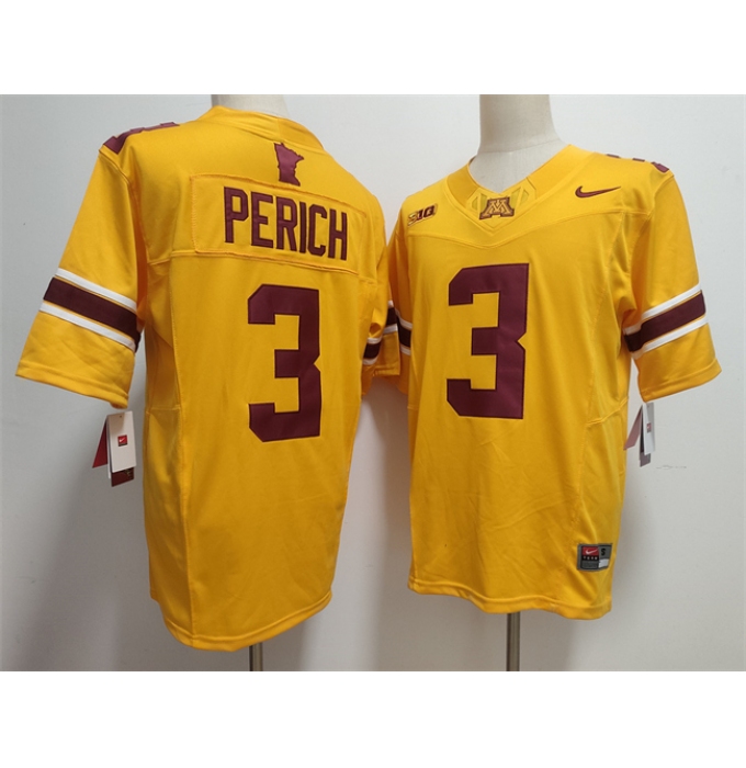 Men's Minnesota Golden Gophers #3 Koi Perich Yellow F.U.S.E. Stitched Jersey