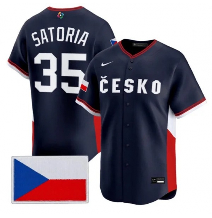 Men's Czech Republic Baseball #35 Ondej Satoria Nike Navy 2026 World Baseball Classic Jersey