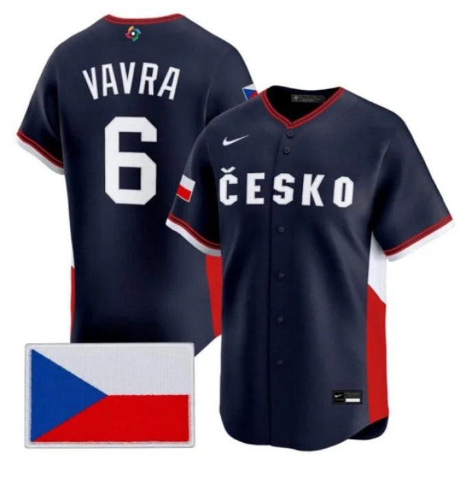 Men's Czech Republic Baseball #6 Terrin Vavra Nike Navy 2026 World Baseball Classic Jersey