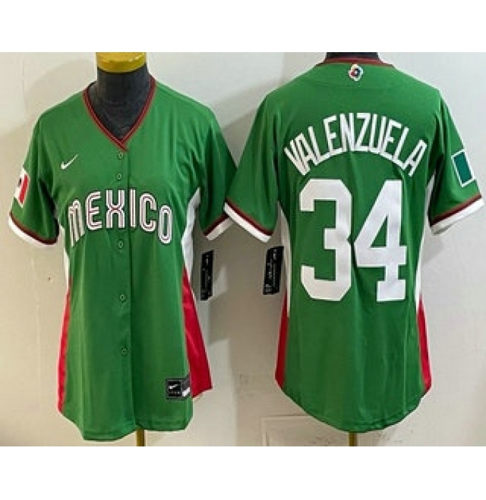 Women's Mexico #34 Fernando Valenzuela Green 2026 World Baseball Classic Cool Base Jersey