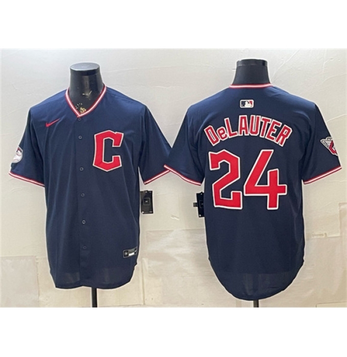 Men's Cleveland Guardians #24 Chase DeLauter Navy Limited Stitched Baseball Jersey