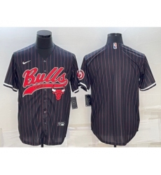 Men's Chicago Bulls Blank Black Pinstripe With Patch Cool Base Stitched Baseball Jersey