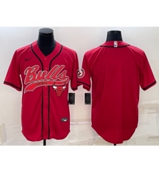 Men's Chicago Bulls Red Team Big Logo With Patch Cool Base Stitched Baseball Jersey