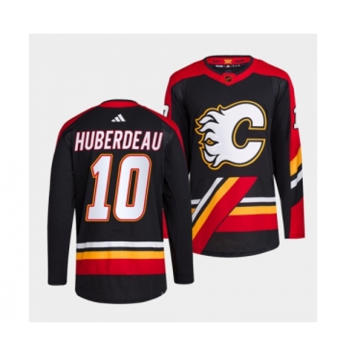 Men's Calgary Flames #10 Jonathan Huberdeau Black 2022-23 Reverse Retro Stitched Jersey