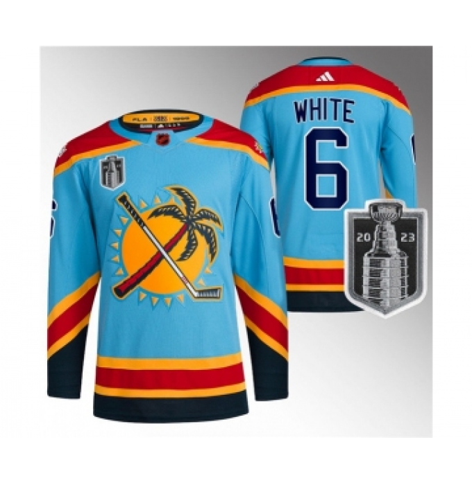 Men's Florida Panthers #6 Colin White Blue 2023 Stanley Cup Final Reverse Retro Stitched Jersey