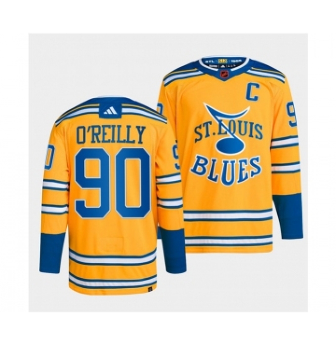 Men's St. Louis Blues #90 Ryan O'Reilly Yellow 2022-23 Reverse Retro Stitched Jersey