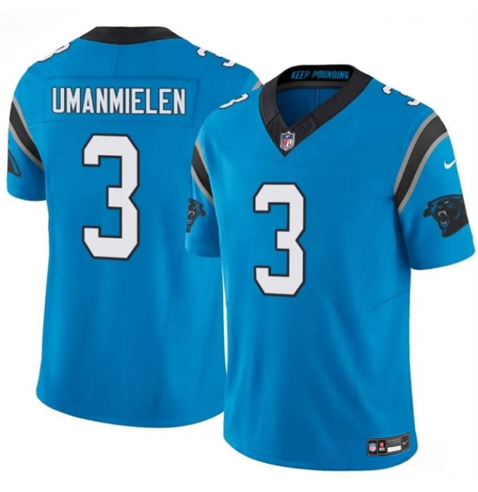 Men's Carolina Panthers #3 Princely Umanmielen Blue 2025 F.U.S.E. Vapor Limited Stitched Football Jersey