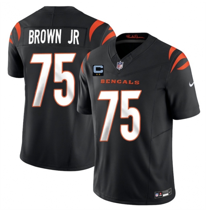 Men's Cincinnati Bengals #75 Orlando Brown Jr Black 2025 F.U.S.E. With 2-Star C Vapor Untouchable Limited Stitched Football Jersey