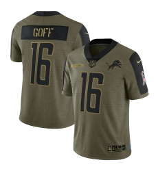 Men's Detroit Lions #16 Jared Goff Nike Olive 2021 Salute To Service Limited Player Jersey