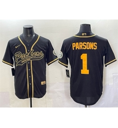 Men's Green Bay Packers #1 Micah Parsons Black Gold Cool Base Stitched Baseball Jersey
