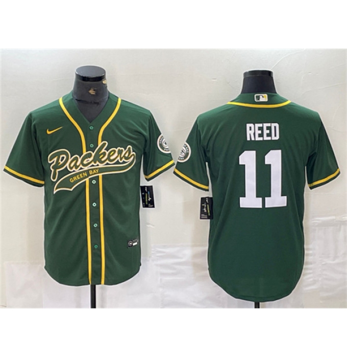 Men's Green Bay Packers #11 Jayden Reed Green Cool Base Stitched Baseball Jersey