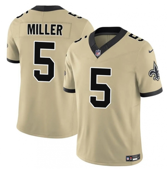 Men's New Orleans Saints #5 Kendre Miller Gold 2025 F.U.S.E. Alternate Vapor Limited Football Stitched Jersey