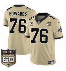 Men's New Orleans Saints #76 David Edwards Gold 2026 F.U.S.E With 1-Star C And 60th Anniversary Vapor Limited Football Stitched Jersey