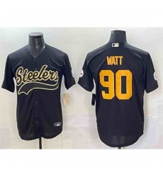 Men Pittsburgh Steelers 90 T J Watt Black Cool Base Stitched Baseball Jersey
