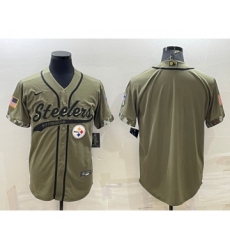 Men's Pittsburgh Steelers Blank Olive Salute to Service Cool Base Stitched Baseball Jersey