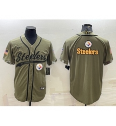 Men's Pittsburgh Steelers Blank Olive Salute to Service Team Big Logo Cool Base Stitched Baseball Jersey